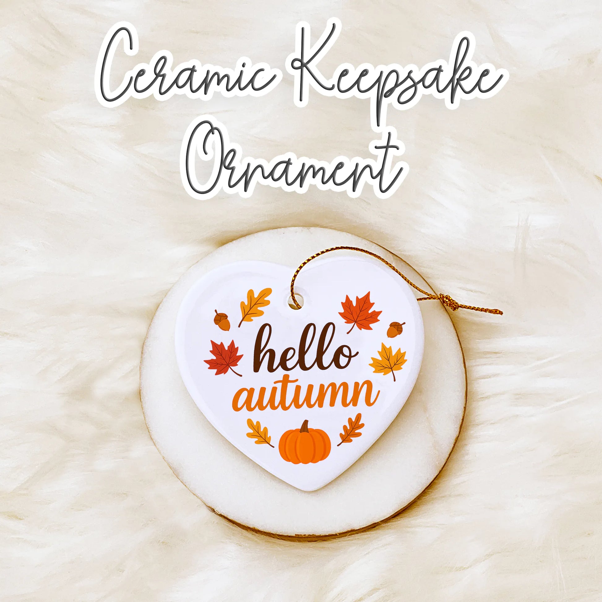 AUTUMN GIFT BOX – Ceramic keepsake ornament with fall leaves and pumpkin design.