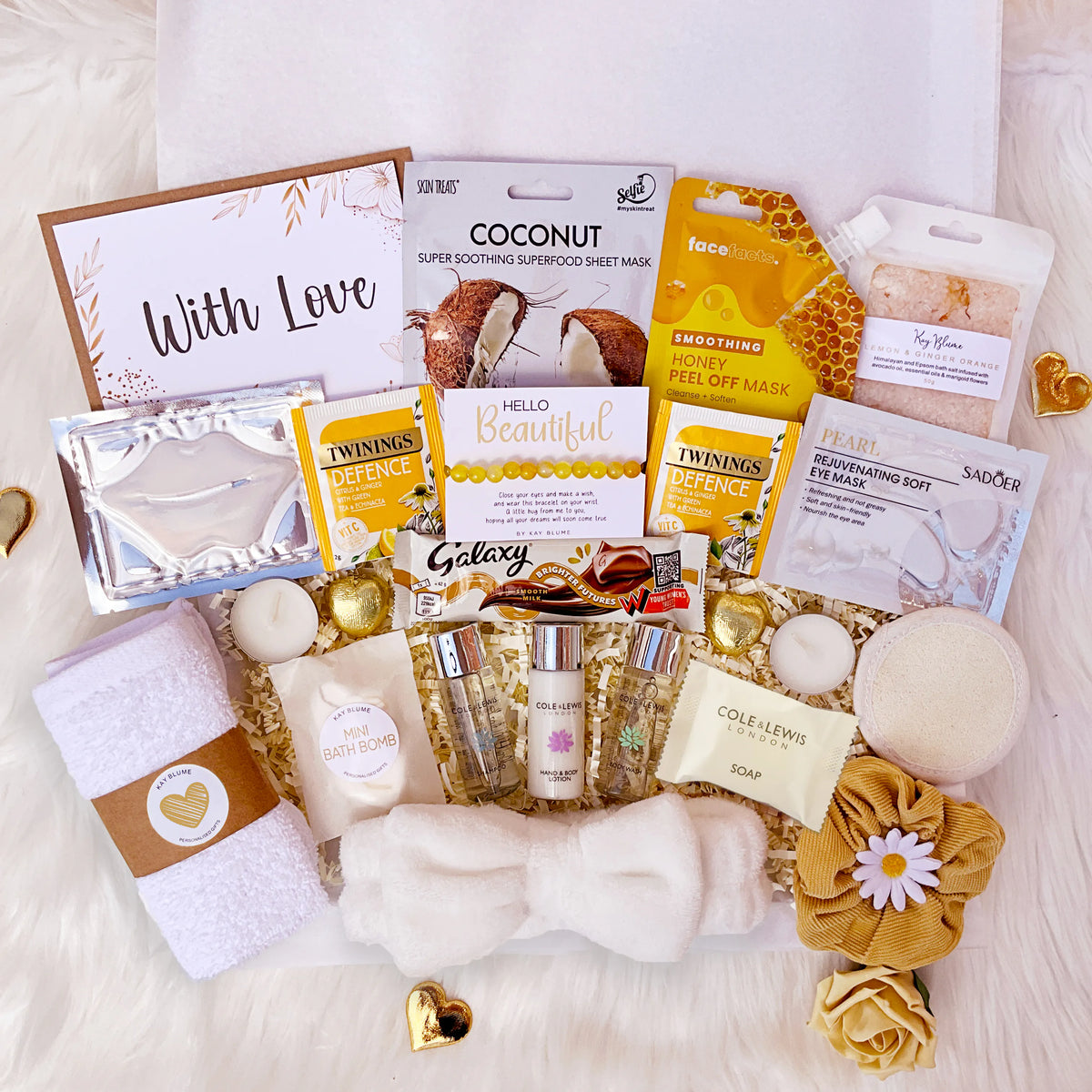 Spa gift box for her filled with self-care treats, including face masks, lotions, and pampering essentials.